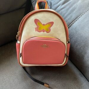 Coach Pink and Cream Mini Backpack with Butterfly Design